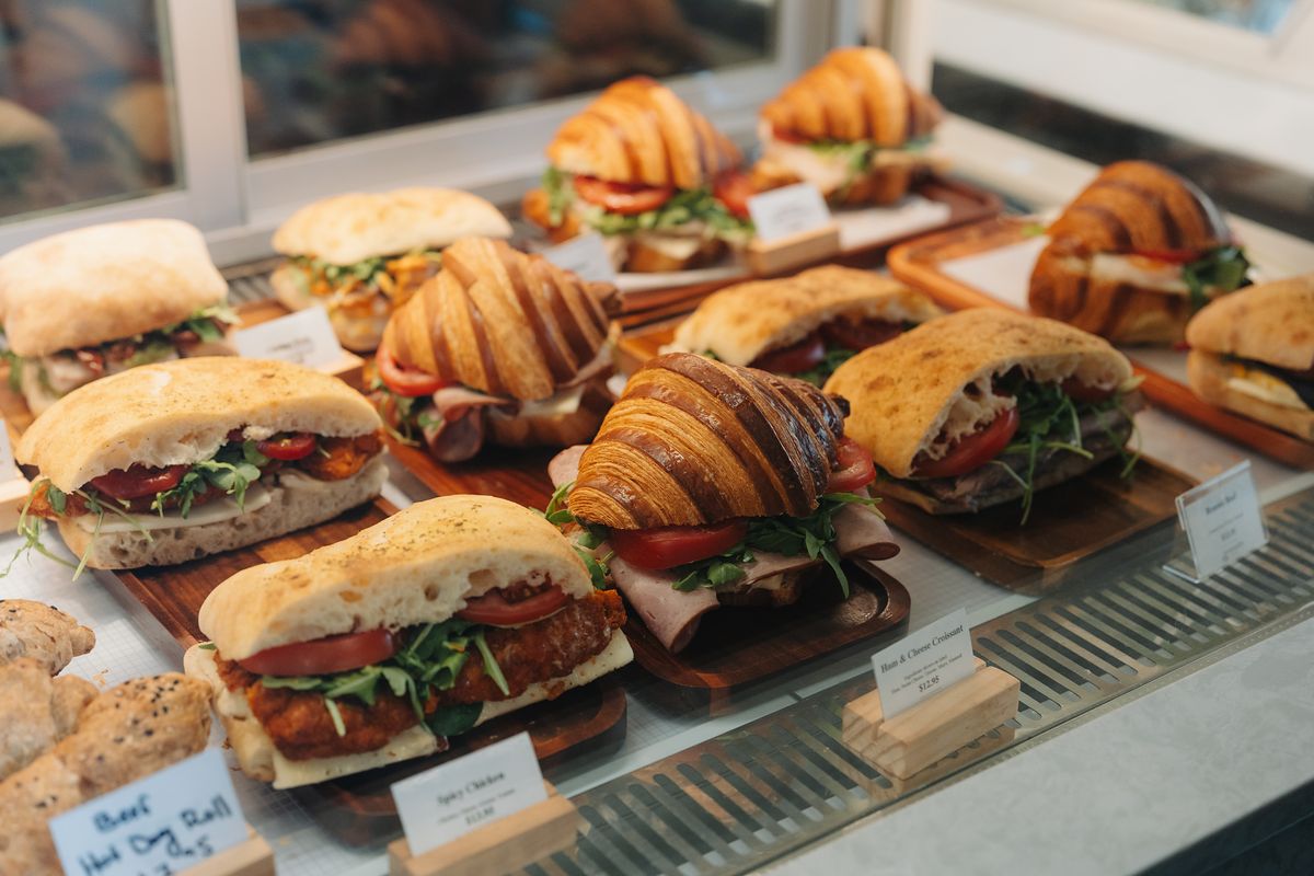 Croissant sandwiches and ciabattas in the Momento Café display case